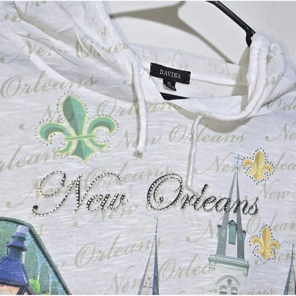 DAVINA Hooded Shirt XL New Orleans Scenic Artsy Long Sleeve Casual Studded NOLA